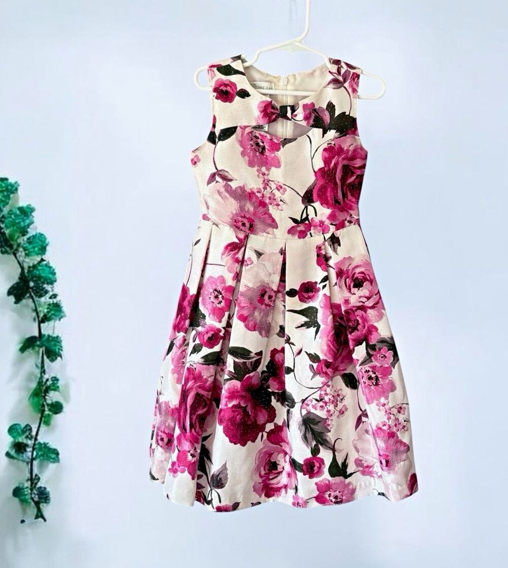 Bonnie Jean Girls Pink Floral Fit & Flare Sleeveless Round Neck Dress, 6